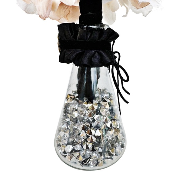 Iridescent Cameo Adorned Science Beaker Dark Ruffles Vase w/ Filler - Picture 4 of 13